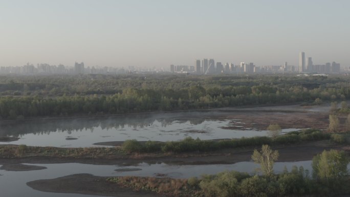 4KLOG城市大景航拍清晨哈尔滨松花江