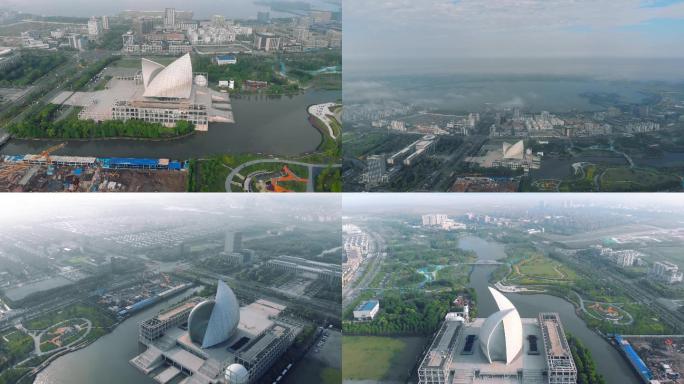 4K航拍上海航海博物馆滴水湖全景空境