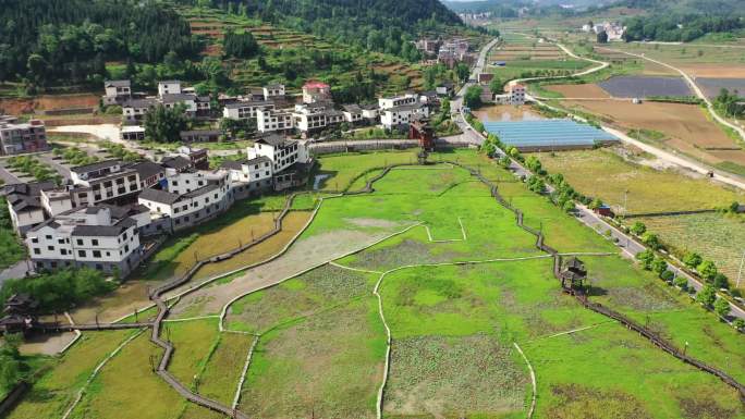 4K航拍马家寨景区田园和停车场2组