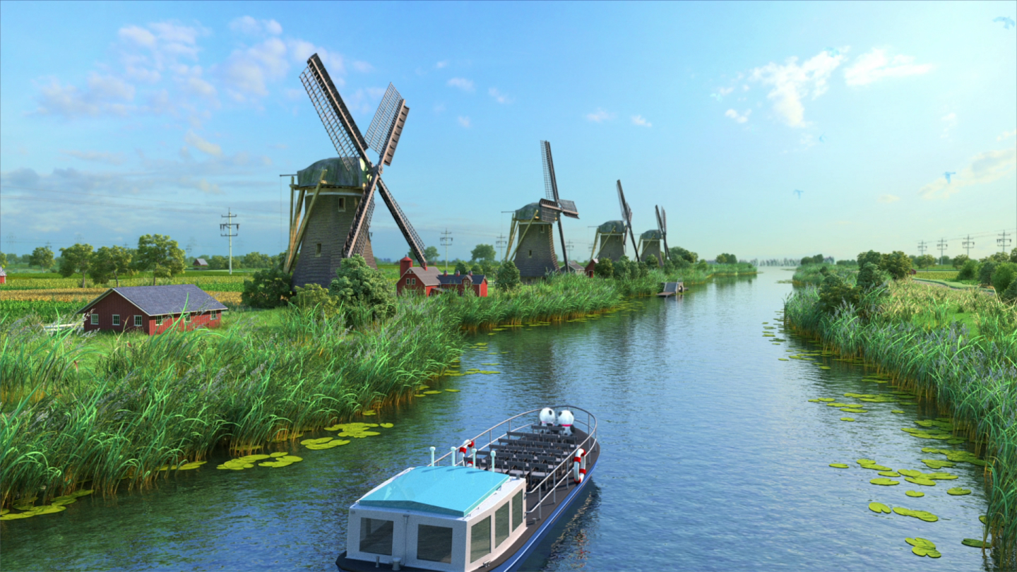 荷兰风车风车水景芦苇