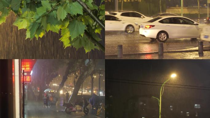 下雨城市暴雨夜景