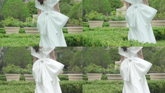白色纱裙后面的蝴蝶结