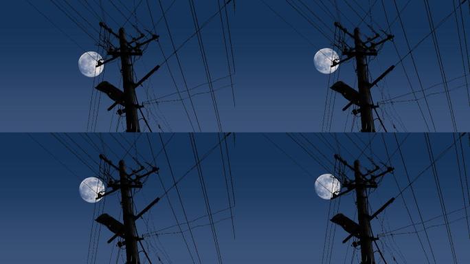 中秋节电线杆上月亮升起