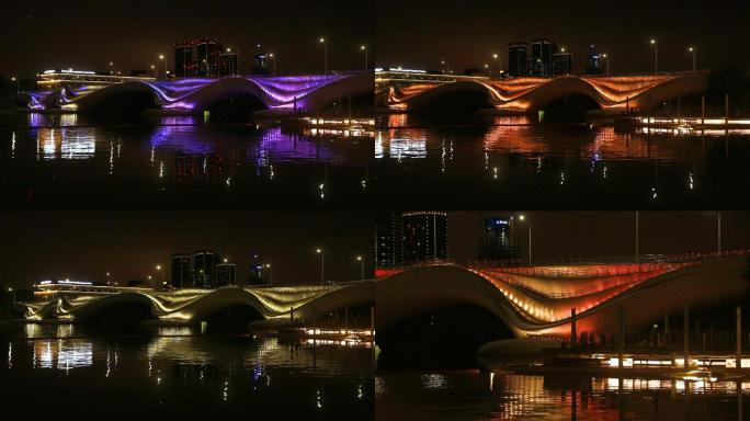 北京行政副中心通州千荷泄露大桥夜景灯光秀