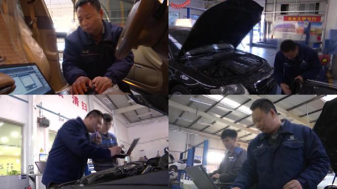 汽车4S店内维修车间内师傅正在检修保汽车