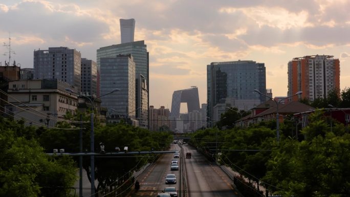 夕阳下的北京CBD大裤衩延时摄影