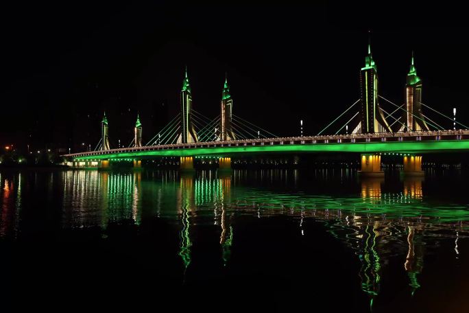 北京行政副中心通州玉带河大桥夜景灯光延时