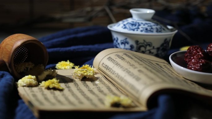 古书菊花茶三才杯红枣中国风茶文化