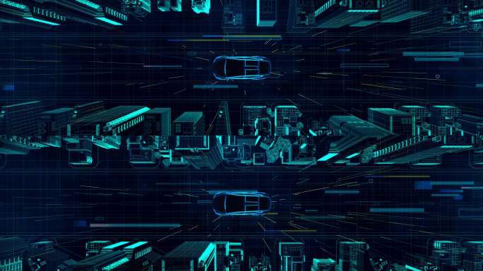 虚拟城市汽车穿梭俯视角度视频素材