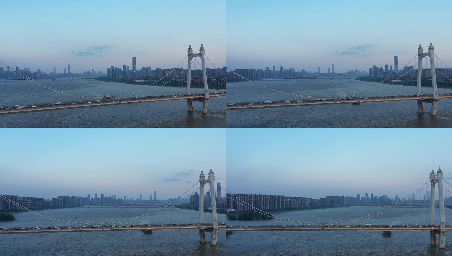 航拍长沙城市三汊矶湘江大桥