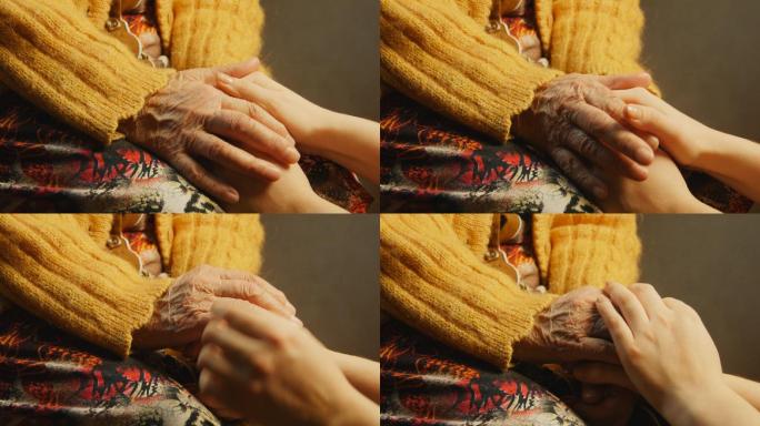 握着老人的手温暖亲情奶奶