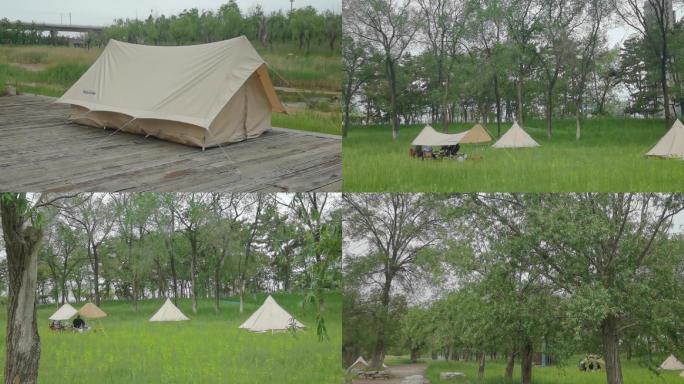 户外露营帐篷绿地春游