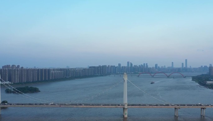 航拍长沙城市三汊矶湘江大桥