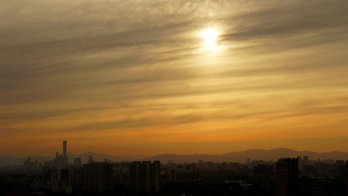 实拍一组北京城市远景太阳天空落日