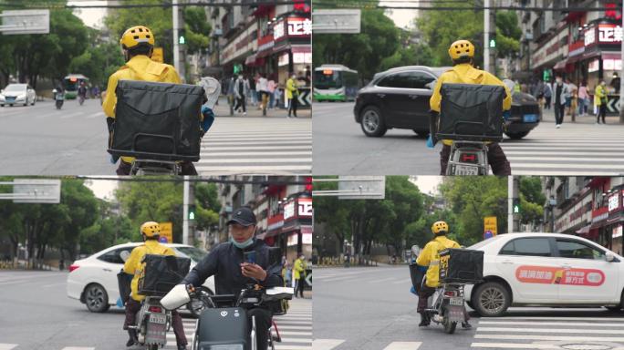 忙碌的外卖小哥外卖骑手城市打拼升格