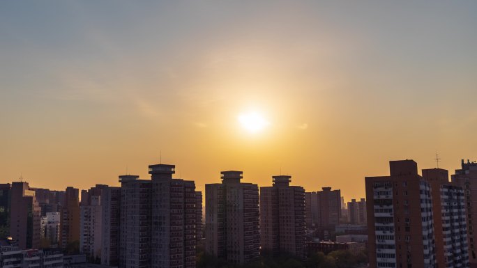 原创拍摄北京城市居民楼日出延时摄影