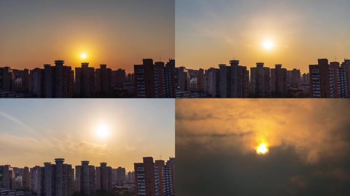 原创拍摄北京城市居民楼日出延时摄影