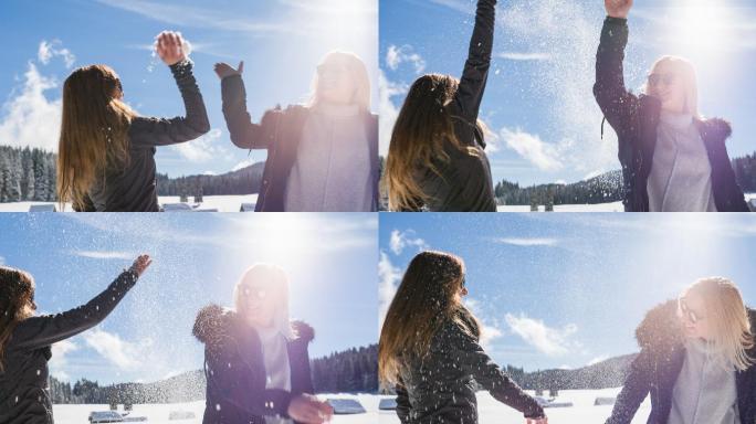 打雪仗拍手雪景冰天雪地野外