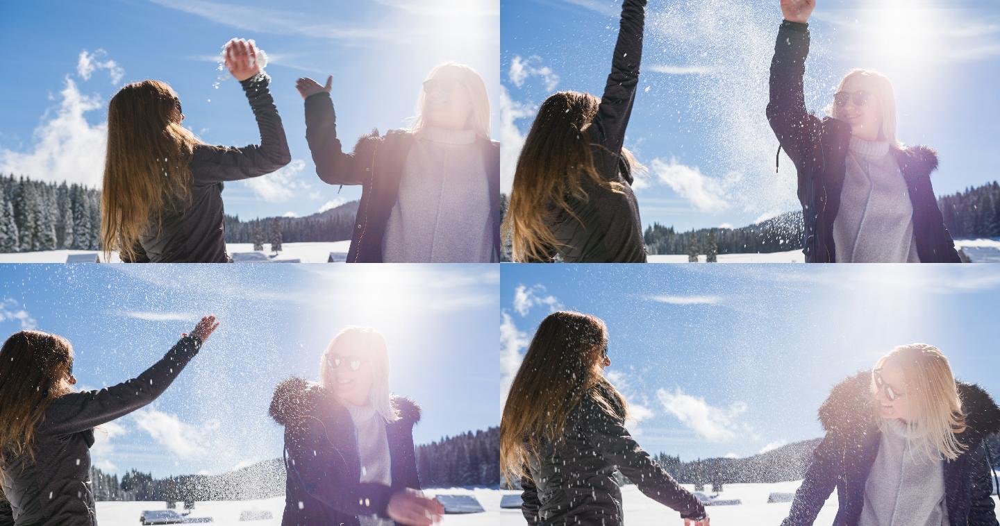 打雪仗拍手雪景冰天雪地野外