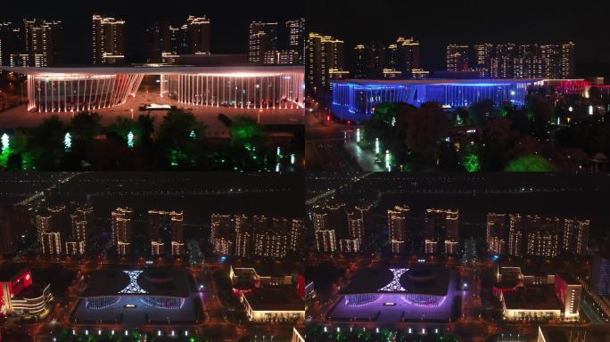 4K航拍江西吉安文化艺术中心夜景