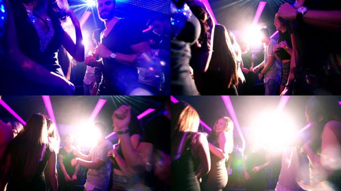 活力四射的派对人们在俱乐部跳舞的镜头