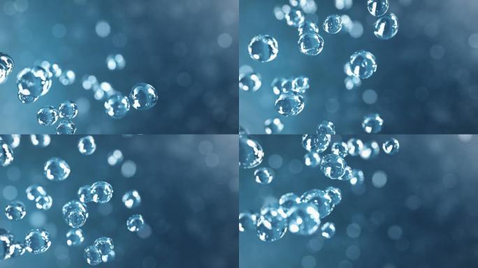 气泡以慢动作上升水泡上升蓝色泡泡上升蓝色