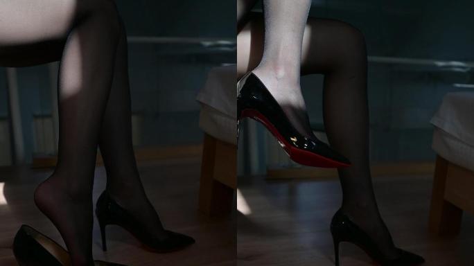美女模特穿搭黑色丝袜高跟鞋展示