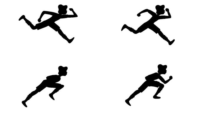 4K-奔跑的少年卡通剪影-alpha通道