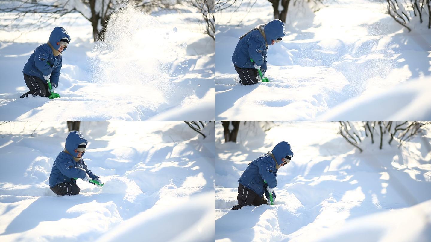 在雪地里玩耍的小孩子