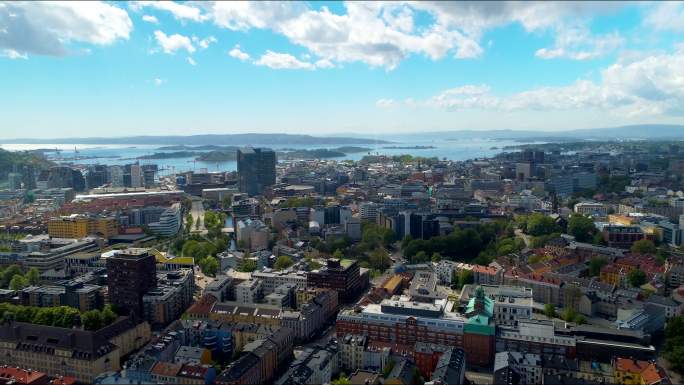 挪威奥斯陆市中心欧洲风光繁华都市风和日丽