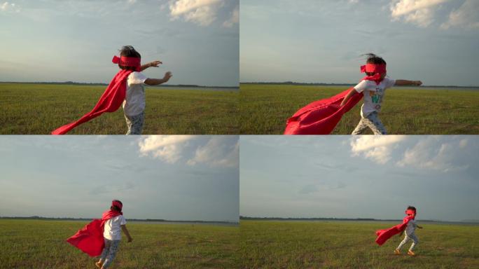 小女孩打扮成超级英雄，并试图飞行