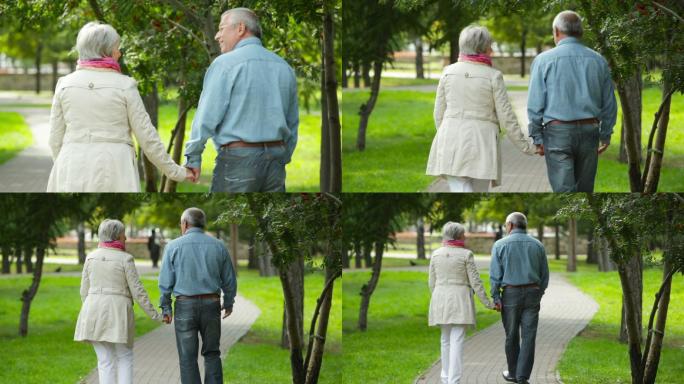 在公园中散步的老年人