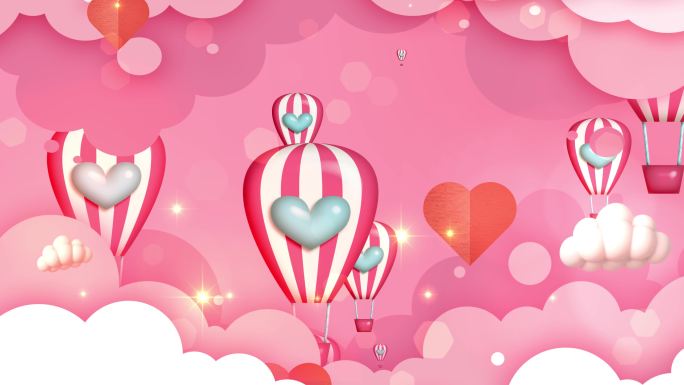 爱心热气球粉色浪漫4K婚礼背景