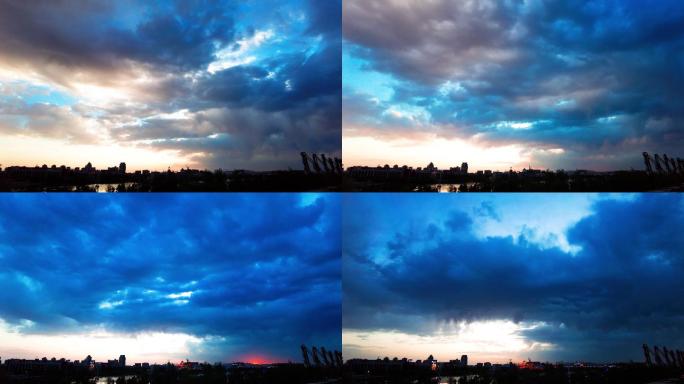 4k延时拍摄夕阳西下天空乌云翻滚素材