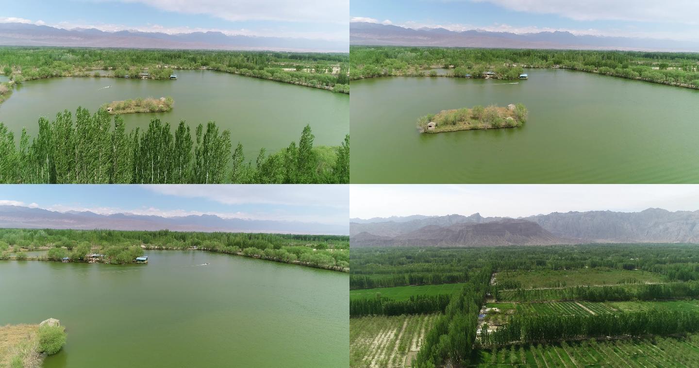 新疆天山脚下绿洲航拍