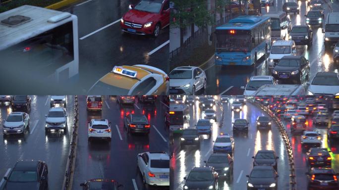 车流公交车下雨车流城市下雨车流