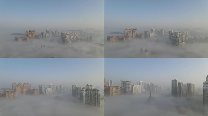 无人机航拍大雾中的城市