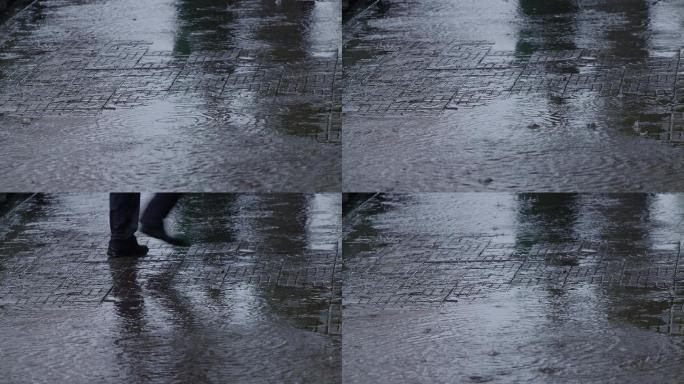 6K雨天行人走过地面积水【0.5x】01