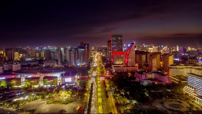 海南海口国兴大道夜景车流4k