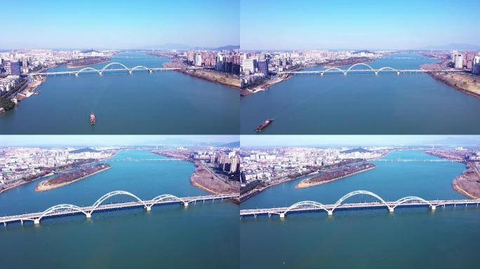 4K航拍江西吉安地标性建筑吉安大桥