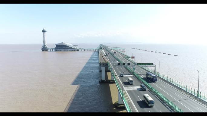 杭州湾跨海大桥海天一洲城市航拍
