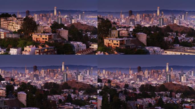 黄昏时分，加州旧金山航拍