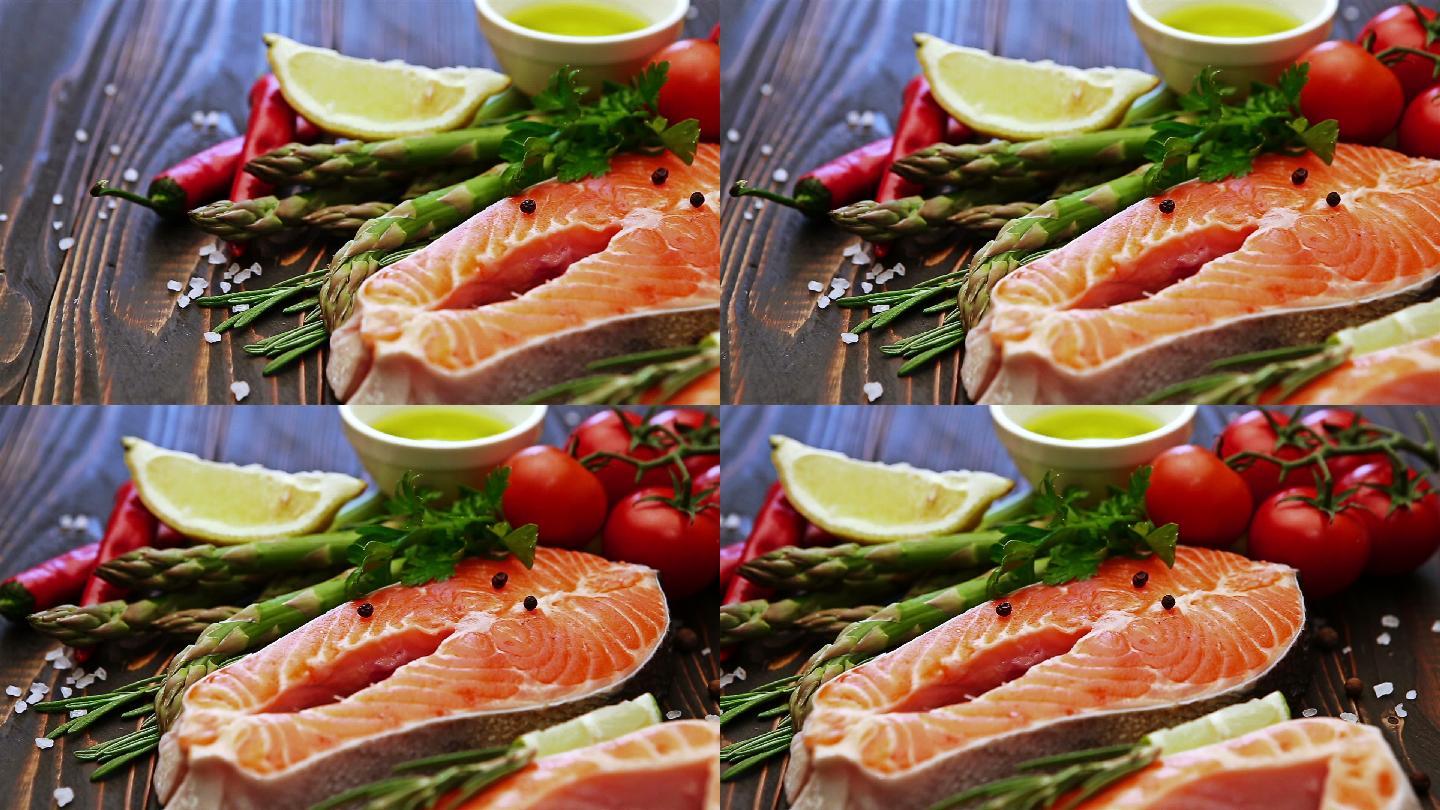 鲜生的三文鱼新鲜肉类鱼肉视频素材食材西红