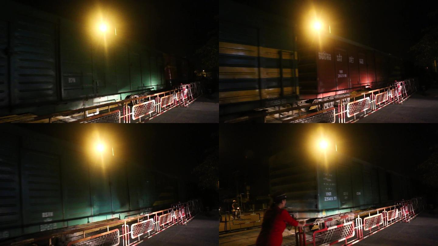 越南晚上火车经过路口