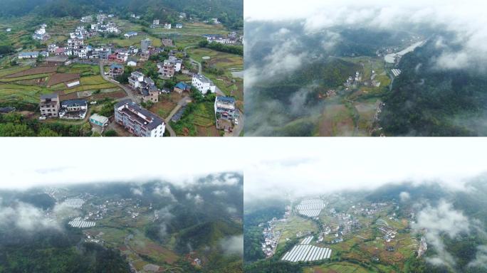 航拍雨后村庄