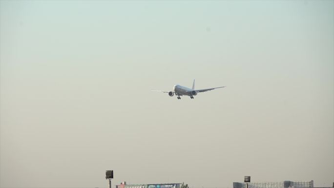 虹桥机场飞机降落迪士尼彩绘飞机