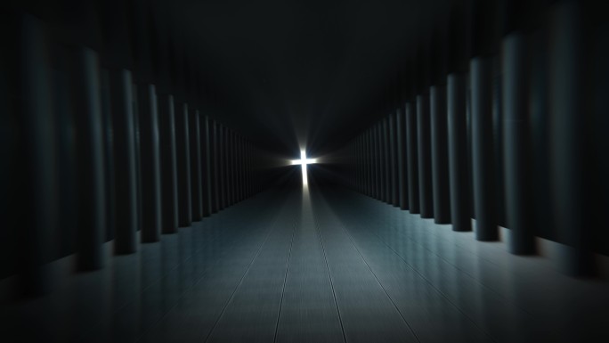 黑暗走廊向着十字架奔跑循环视频4K