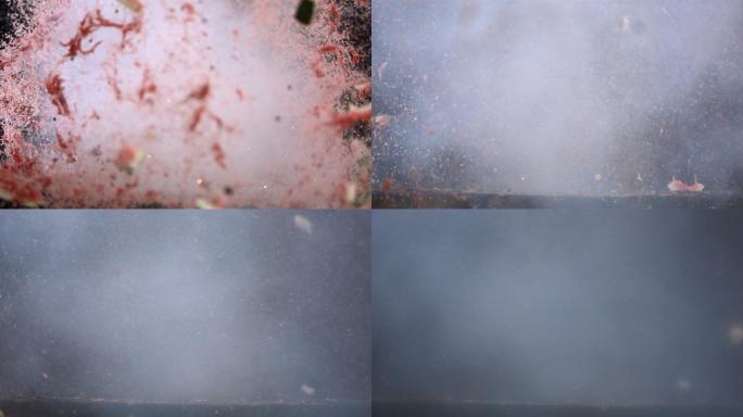 西瓜在黑色背景下爆炸的超慢镜头