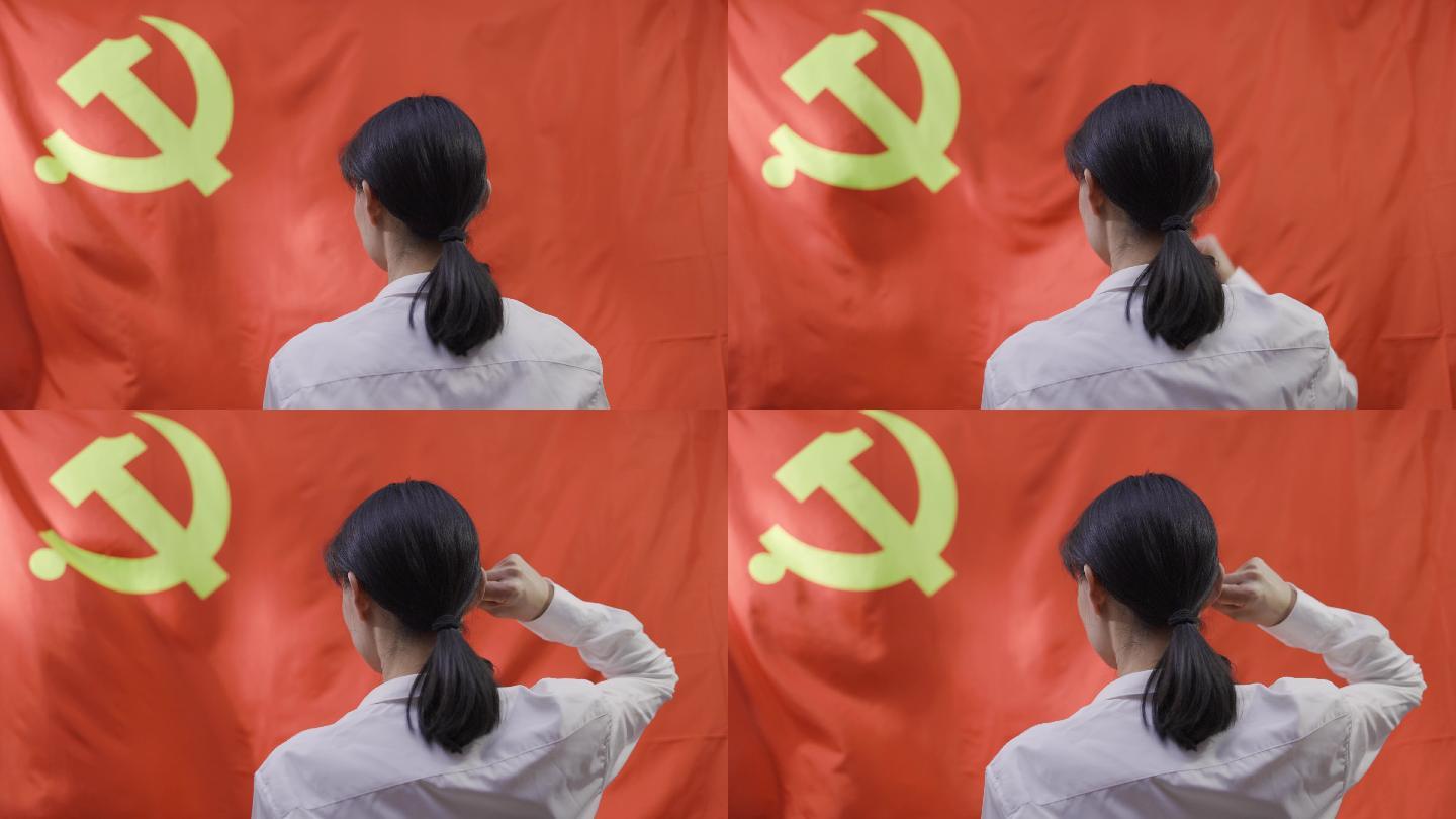 4K女青年干部向党旗宣誓视频素材