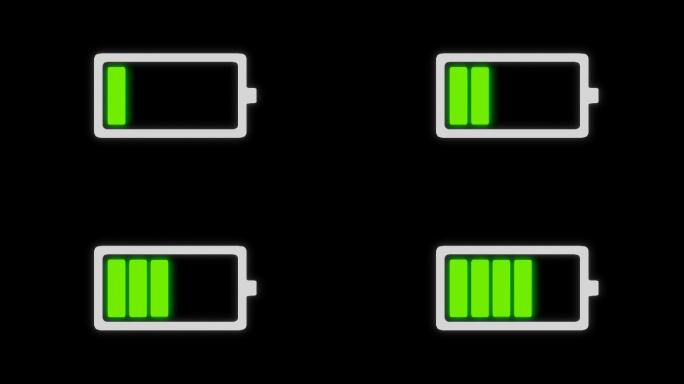 黑色背景电池充电。动画